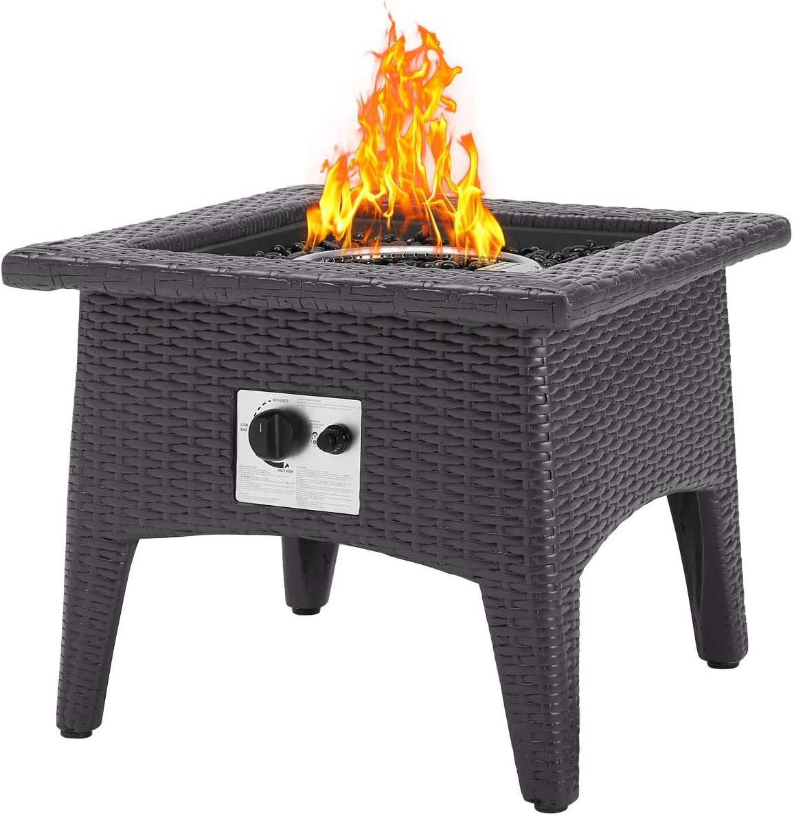 Modway Vivacity Wicker Rattan Square Propane Gas Fire Pit Table