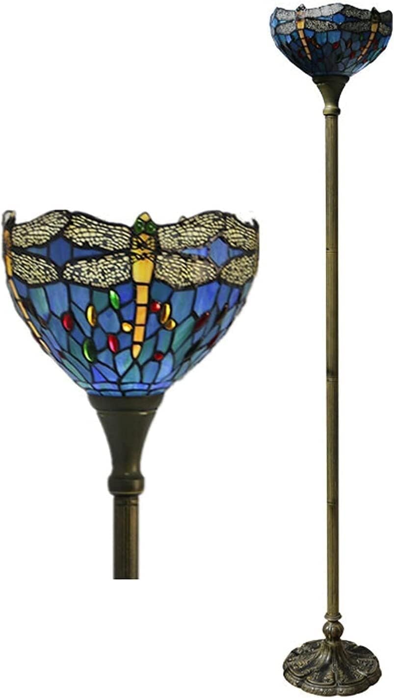 Tiffany-Style Floor Lamp Standlamp Tiffany-Style Dragonfly Floor Lamp Vintage Stained Glass Standlamp Handmade Torcher Floor Readlightfixture Bedroom 110-240V