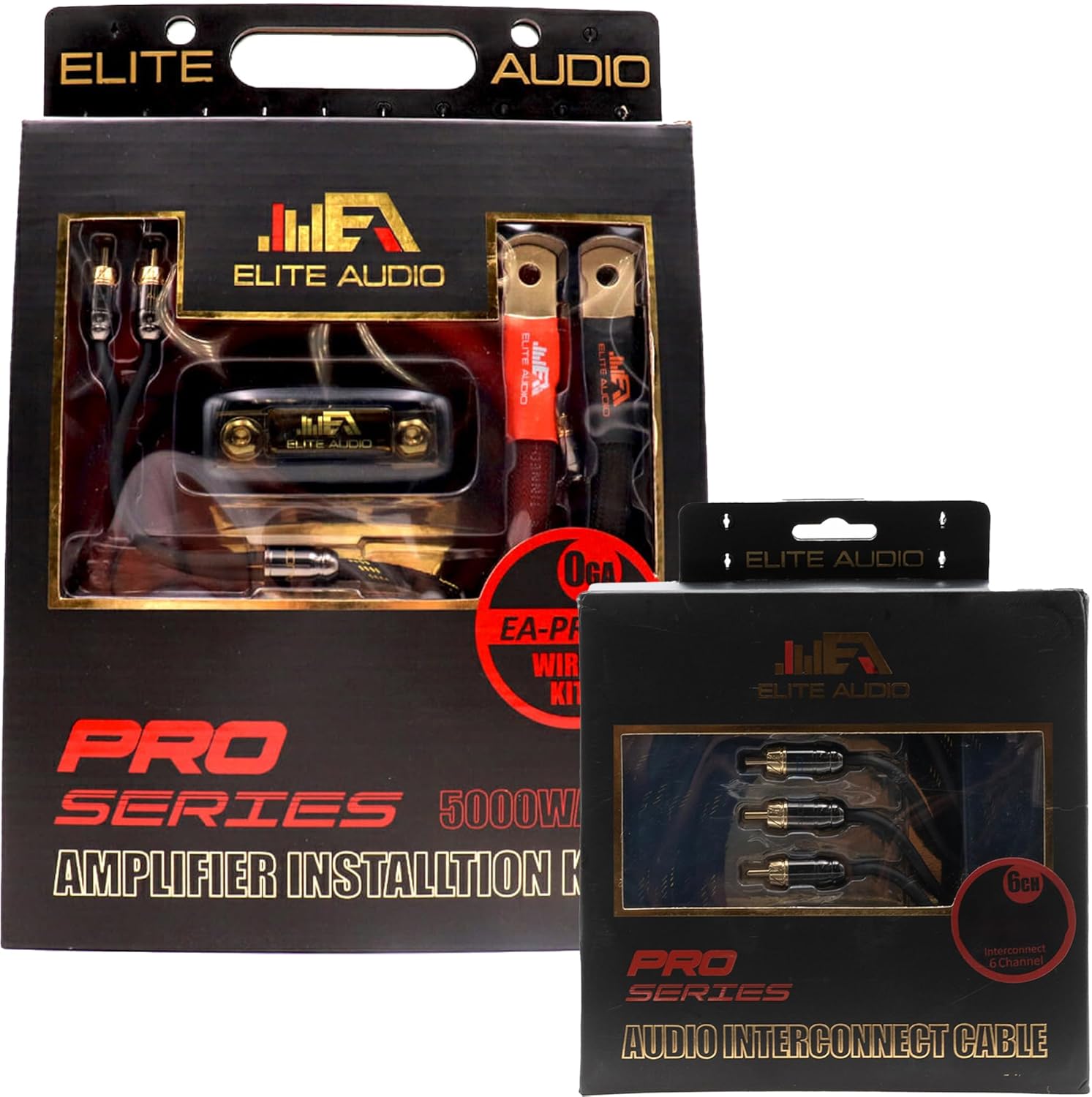 Elite Audio EA-PROK0 + EA-PRO617 Pro Series Amplifier Wiring Kit Bundle with 6-Channel RCA Combo - 5000W Max Power, 0GA Cables, Dual RCA Sets, ANL Fuse and Holder