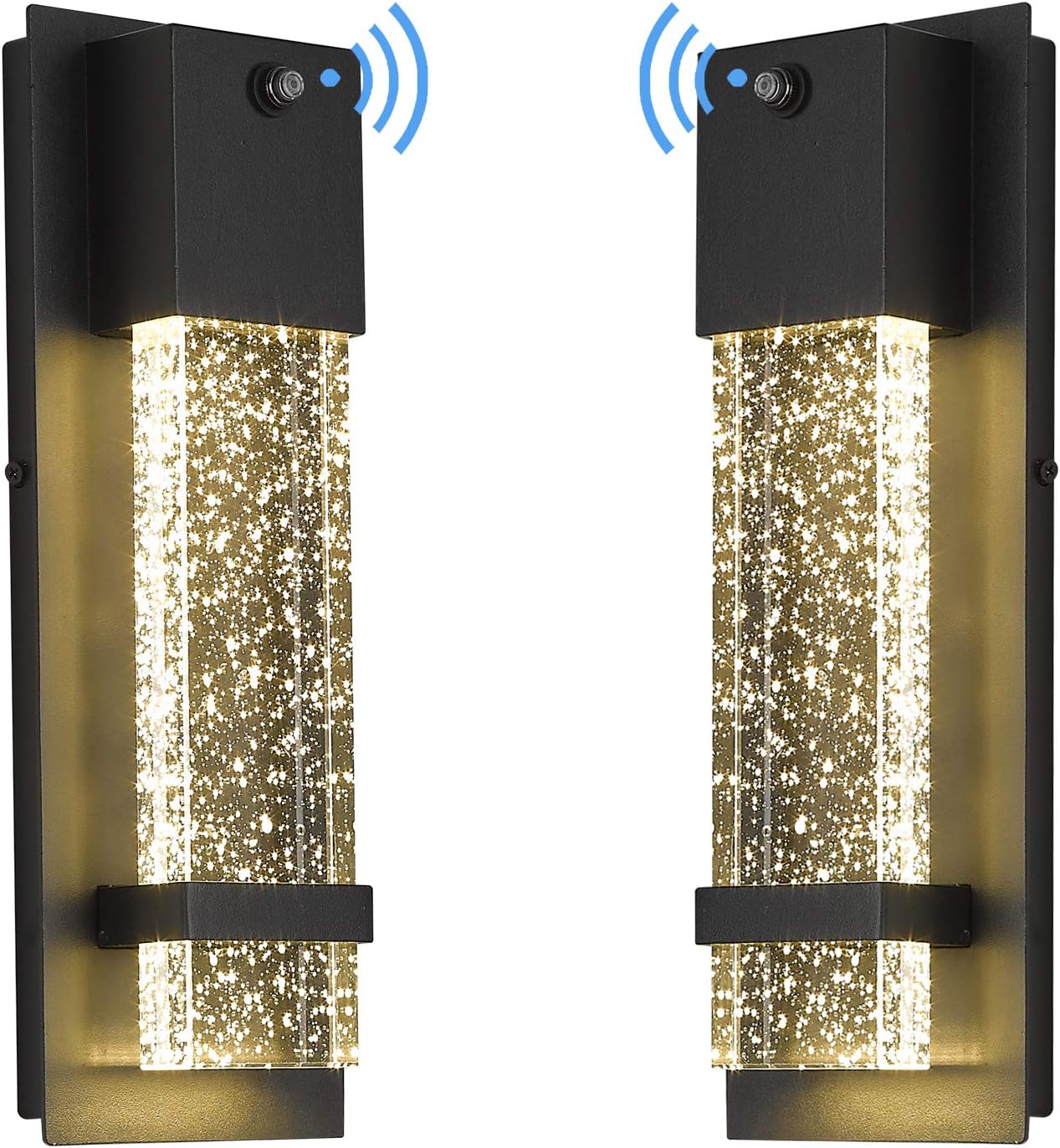 Dusk to Dawn Outdoor Wall Light Fixture, HWH Exterior Wall Sconce Porch Light 2 Pack, Outside Wall Lights in Black Finish with Crystal Bubble Glass, 5HW9-B-P-2PK BK