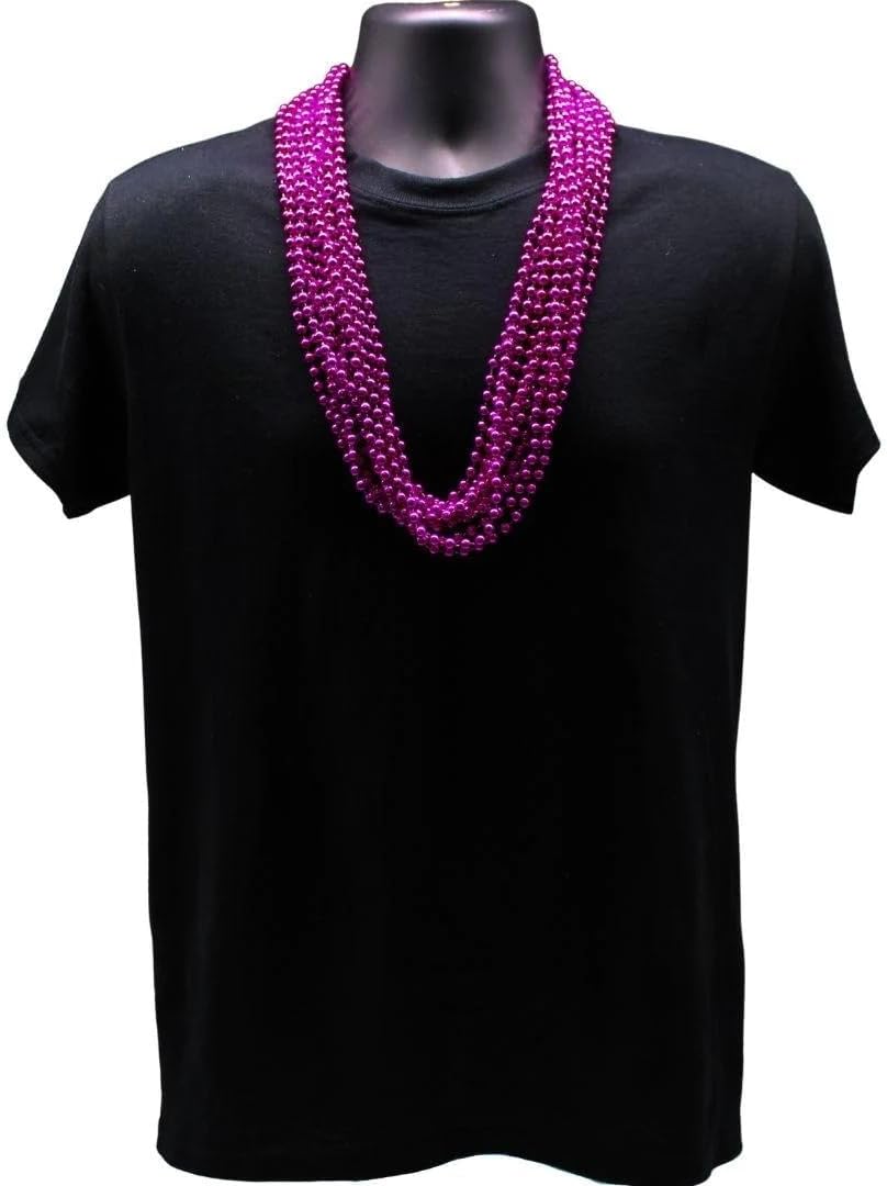 33 inch 07mm Round Metallic Hot Pink Mardi Gras Beads - Case (60 Dozen)