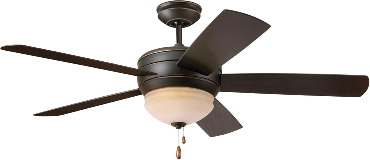 kathy ireland HOME Summerhaven LED Ceiling Fan with Light Kit, 52 Inch | Outdoor Wet Rated Fixture with Weather Resistant Blades | Includes Candelabra Base Bulbs and Pull Chain, Golden Espresso