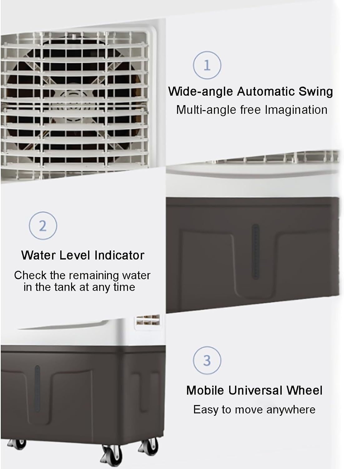 Evaporative Air Cooler & Swamp Cooler, 1800 CFM Portable Air Conditioner with 6.5 Gallon Water Reservoir, Remote Control, 4 Ice Containers, 3 Fan Speeds, Air Humidifier, and Silent Operation