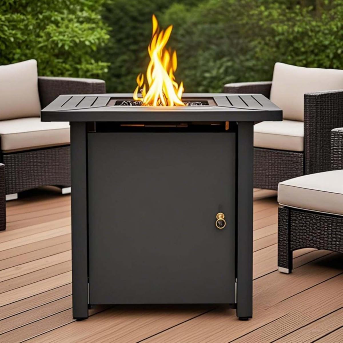 30'' Gas Firepit Table for Outside Patio, 50000 BTU Square Fire Pit Tables with Storage Compartment, Propane Fire Table with Lid for Deck Garden Courtyard, Easy Assembly (Black - 30'')
