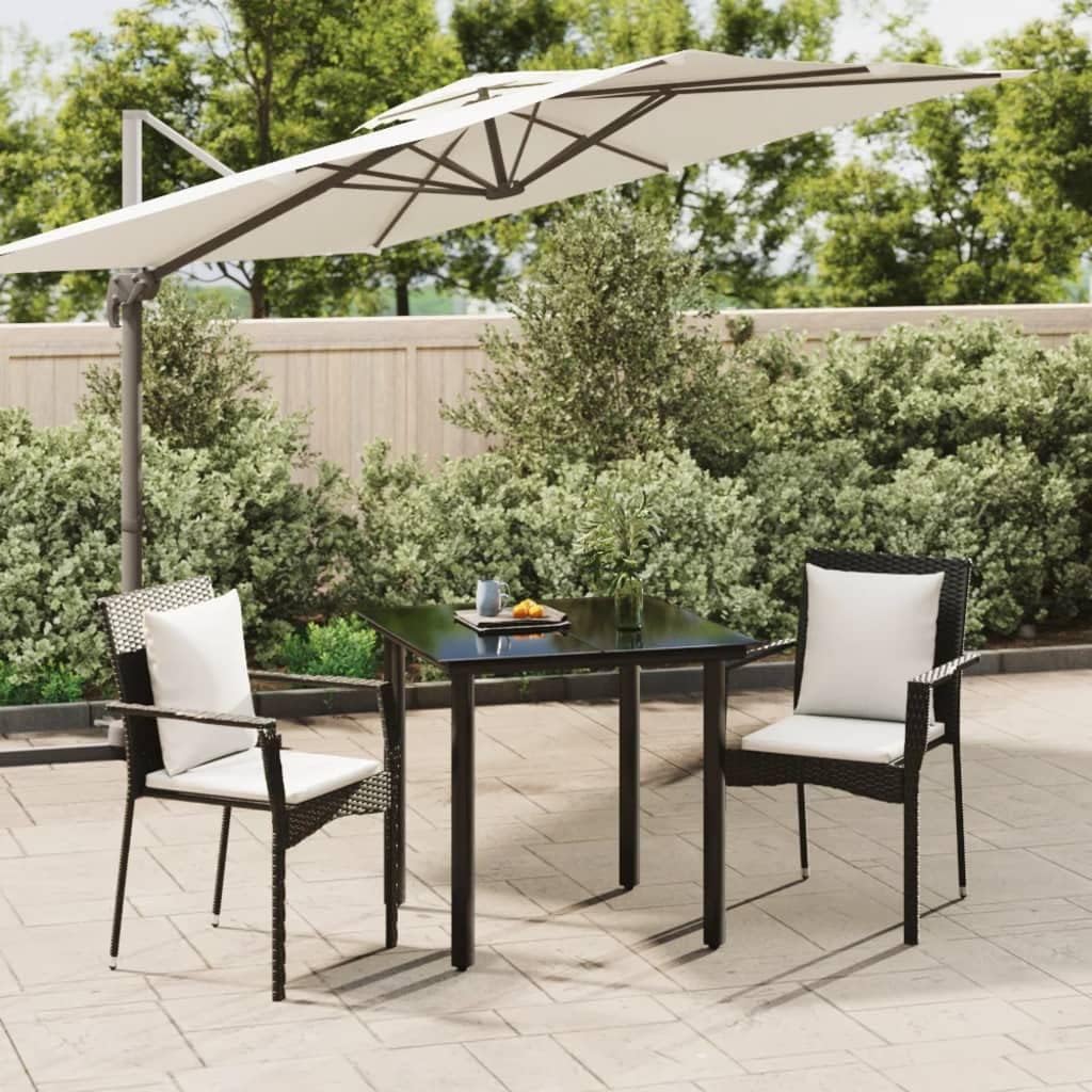 3 Piece Patio Dining Set with Cushions Black Poly Rattan,Stylistic Patio Dining Set for Comfort and Elegance Furniture Sets for Patio, Lawn & Garden
