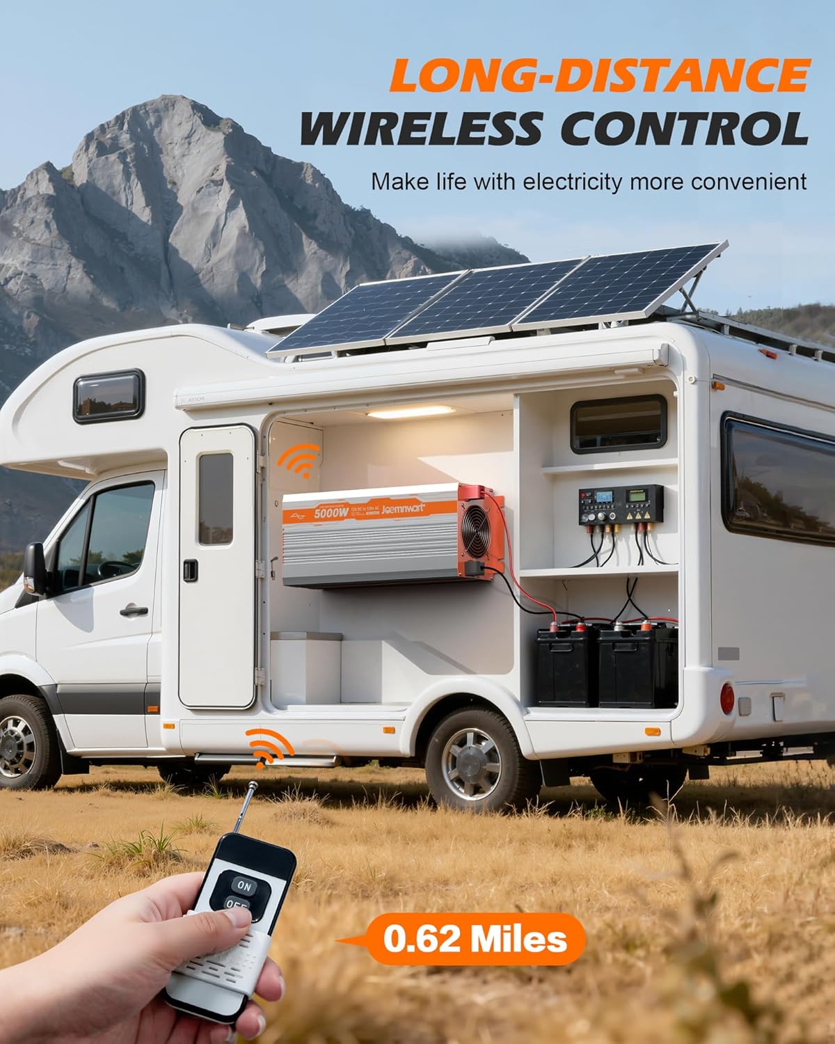 5000W Pure Sine Wave Inverter DC 12V to AC 120V Converter, Off-Grid Solar Power Inverters with Built-in 4 USB Ports, Hardwire Port, Remote Controller for Vehicles, Truck, RV, Home