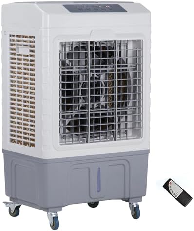 3 in 1 Portable Air Conditioners with Remote Control, Evaporative Air Cooler with 10.57 Gal Large Water Tank, 4 Ice Box & Scroll Casters, 3 Speeds & 7.5H Timer Cooling Fan for Home & Office