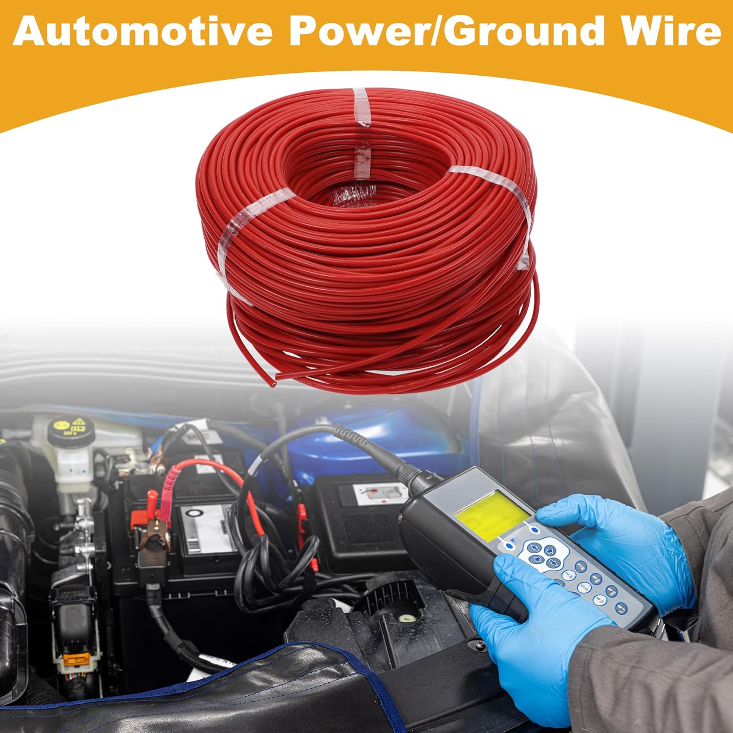 1 Pcs 12AWG Universal Ground Wire Car Radio, Automotive, Car Speakers Power Wire Fully Insulated& Soft Touch Jacket TC Red 499FT