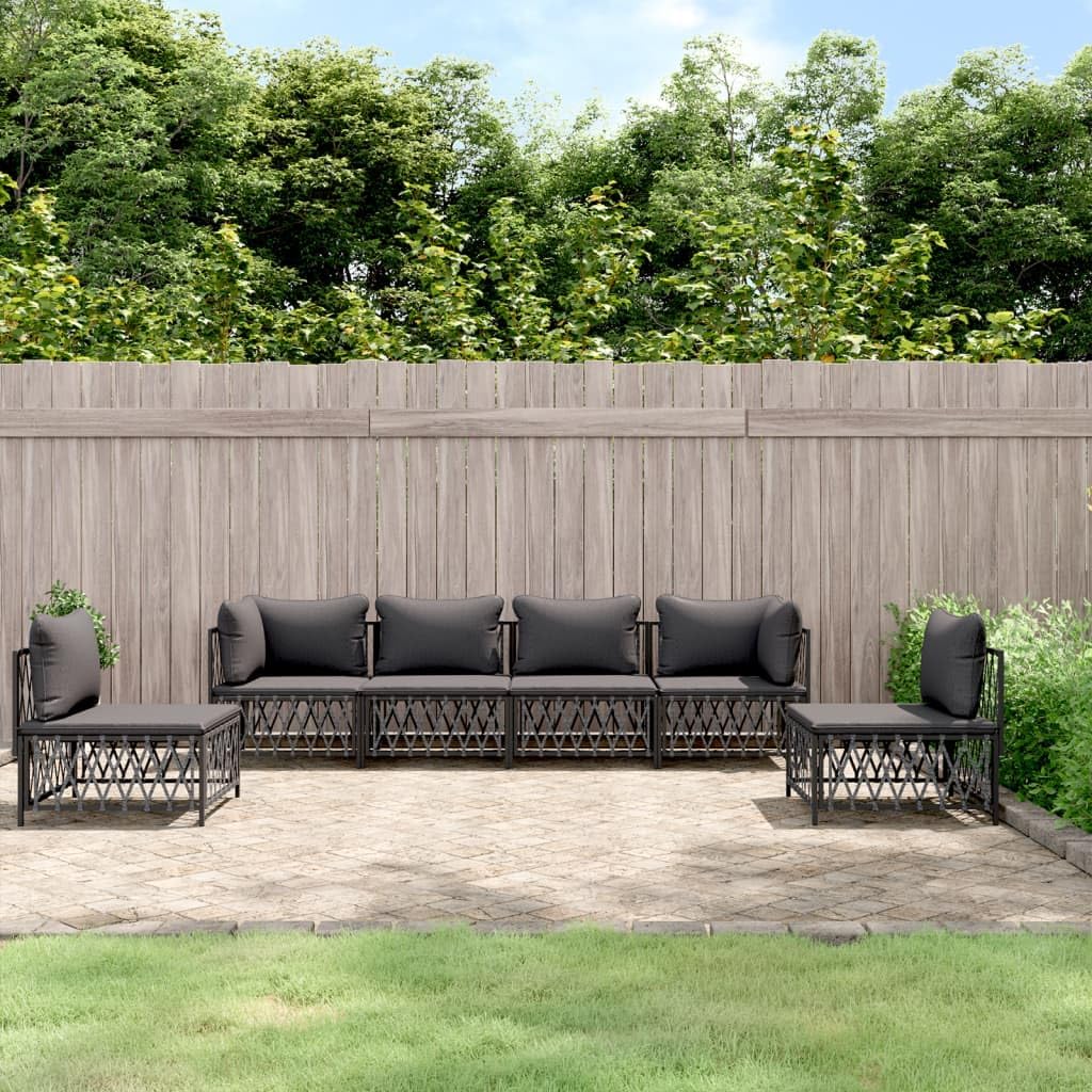 6 Piece Patio Lounge Set with Cushions Anthracite Steel,Comfortable Outdoor Patio Lounge Set Woven Fabric and PowderCoated Steel Patio Furniture Sets, Outdoor Furniture Sets