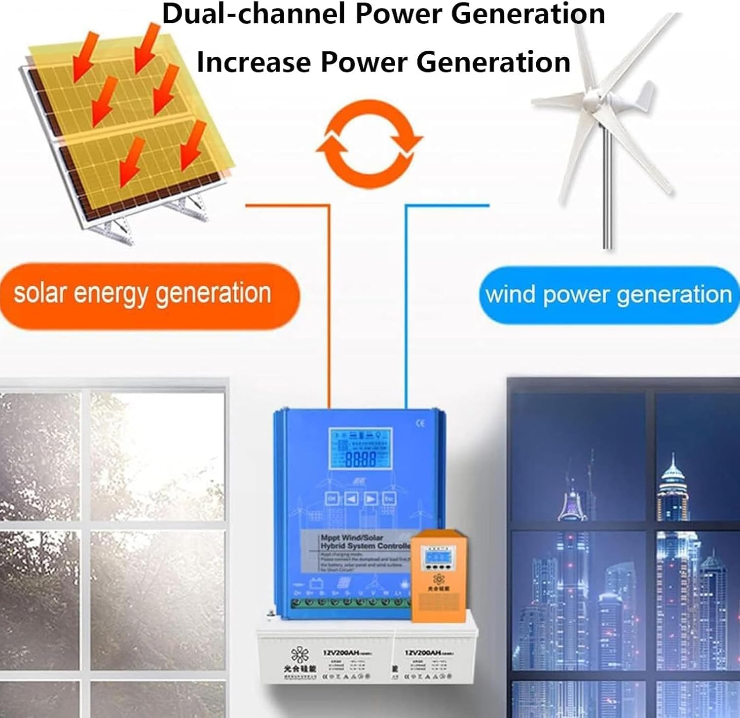 9000W Wind Solar Hybrid MPPT Charge Controller Off Grid LCD Display Boost Charging Multifunctional Wind Solar Controller Wind Turbine