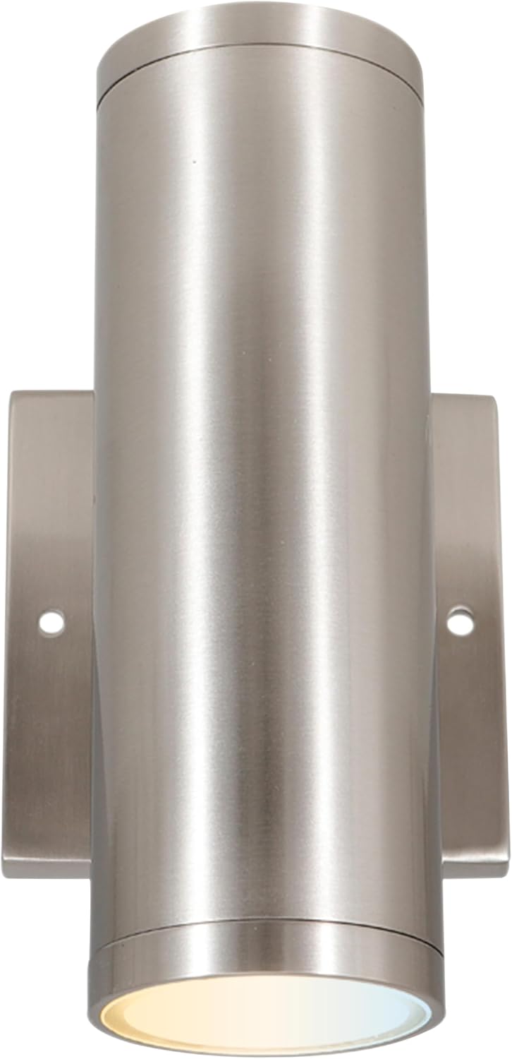 Sunlite 8-Inch LED Outdoor Tubular Wall Sconce Light Fixture, 24W, 1800 Lumens, Color Selectable 30K/40K/50K, Dimmable, ETL Listed, Up & Down Lighting, Brushed Nickel, Residential, Commercial Use