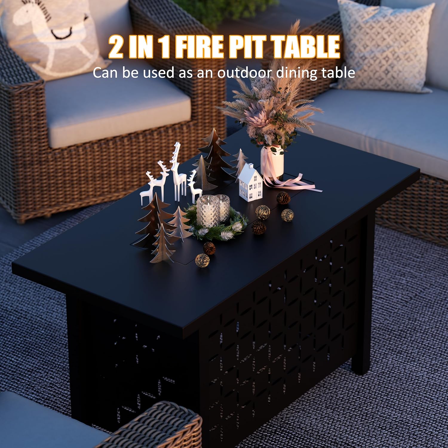 JAMFLY Propane Fire Pit Table, 43'' Outdoor Gas Fire Pit for Patio, 50,000 BTU with Lava Rocks, Waterproof Cover, and Lid, Perfect for Cozy Gatherings & Relaxing Outdoor Parties