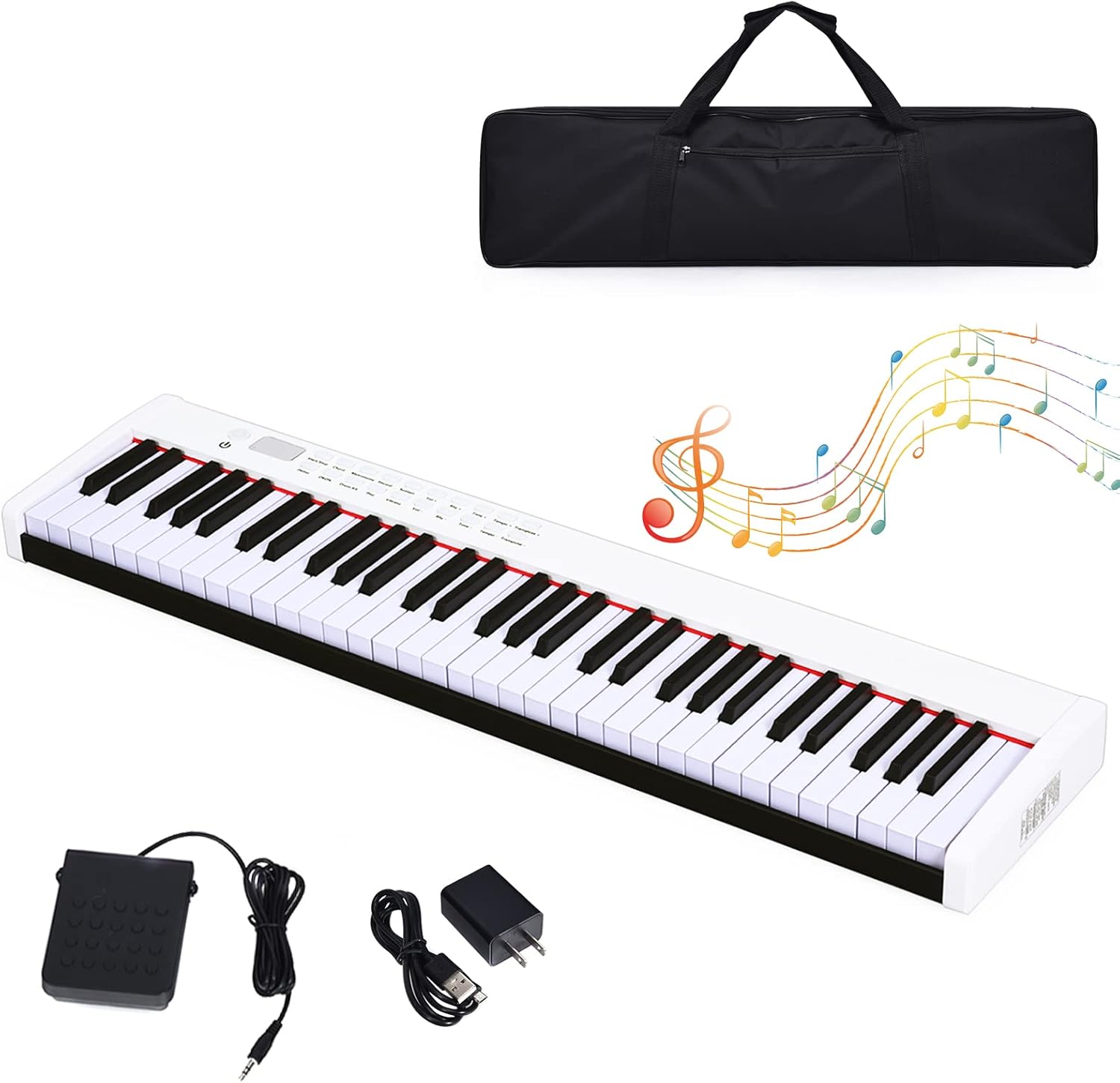 Keyboard Piano, 61-Key Digital Piano with Semi-weighted Keys for Beginners, Portable Electric Piano Supports MIDI/USB and Wireless Connection, with Built-in Stereo Speakers (White)