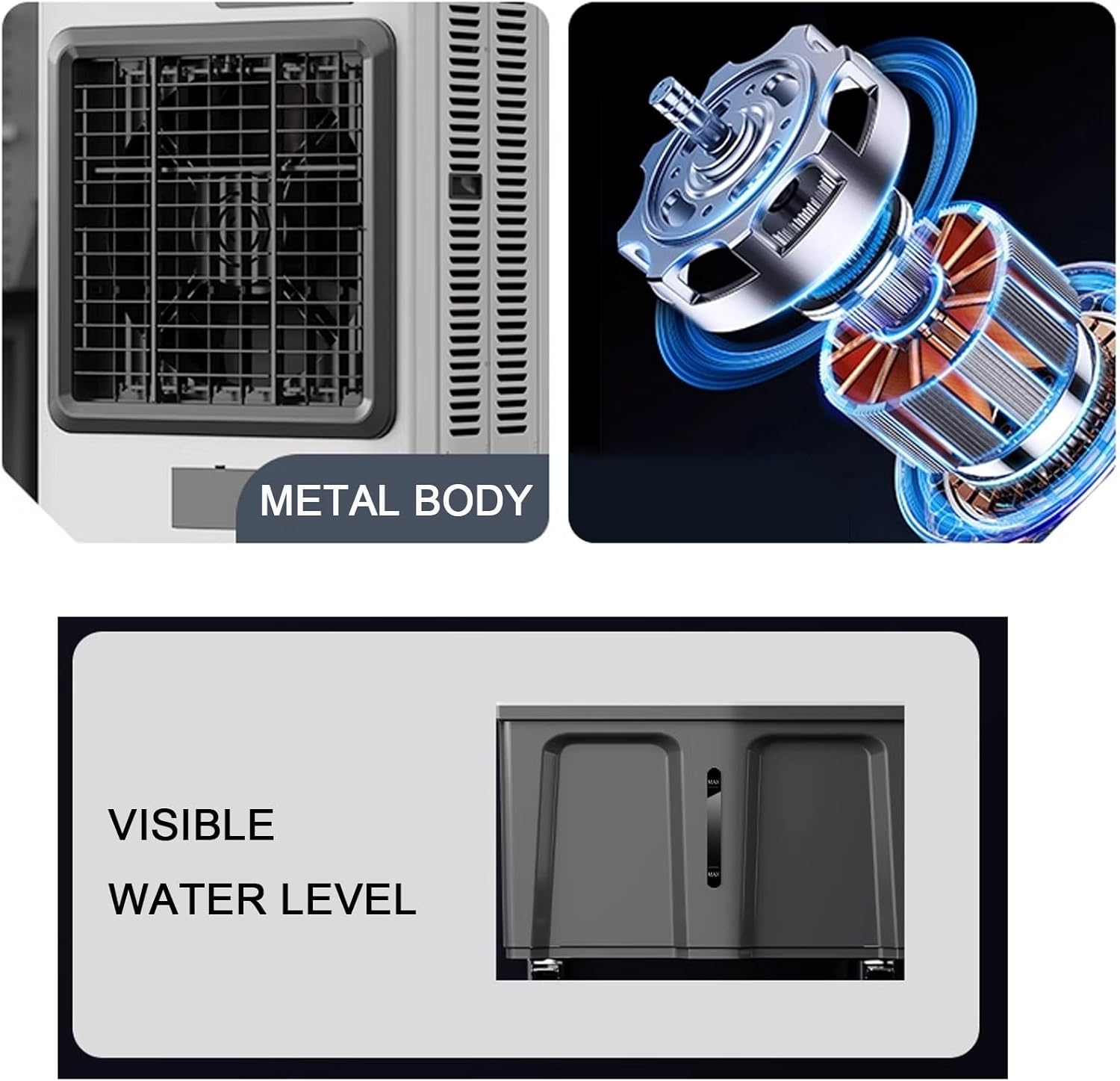 Generic Swamp Cooler Air Conditioner Metal Body 3 Speeds 120° Oscillation with 100L Water Tank with Universal Wheels 4 Ice Packs for Outdoor Indoor Use, FGGGURBDC-HEIGHT130CM/100L