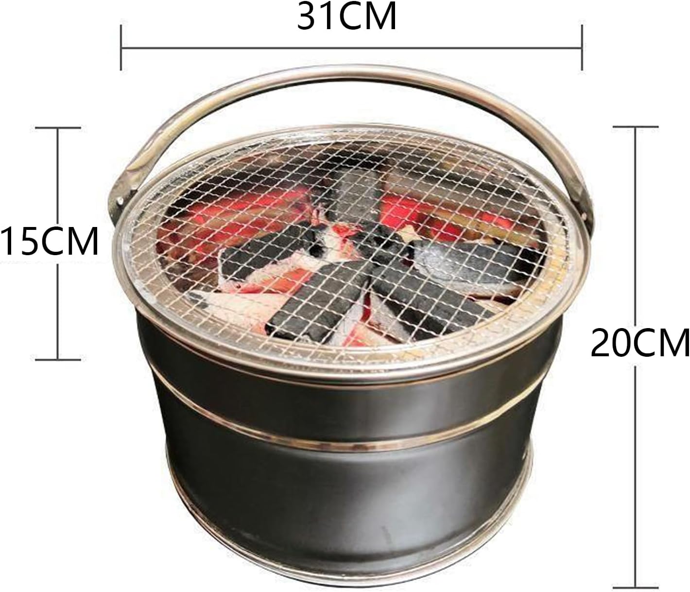 Portable Fire Pit,Fire Bowl,201 Stainless Steel,Includes Fire Poker,Grill Grid,Ash Tray and BBQ Stick (Free Choice of Model)，for Picnics,Bonfire, Patio and Garden,31×20cm (C)
