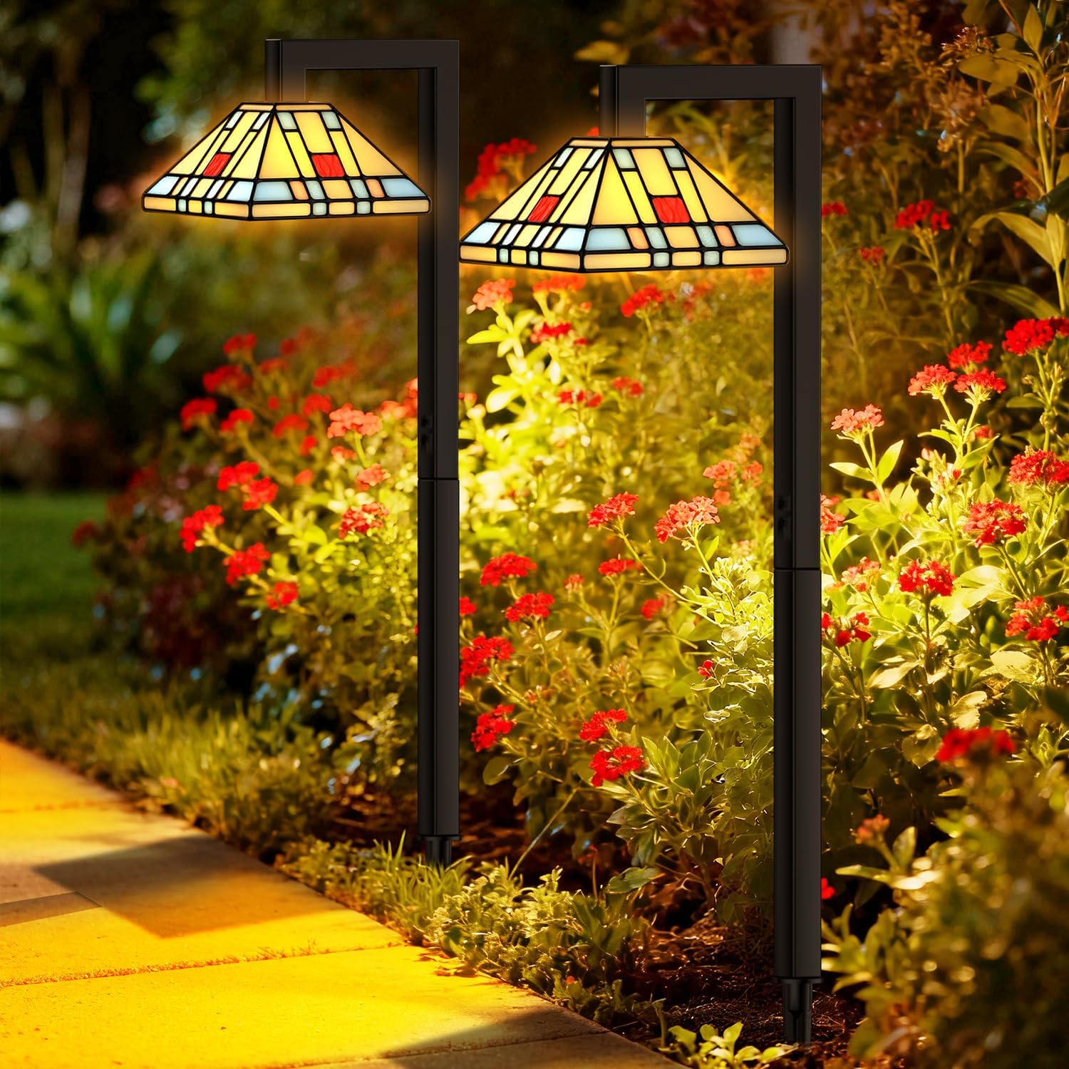 Low Voltage Landscape Lighting, 3W LED Pathway Lights with Handmade Tiffany Glass, 12V Waterproof Outdoor Lights for Garden, Yard, Walkway (2 Pack)