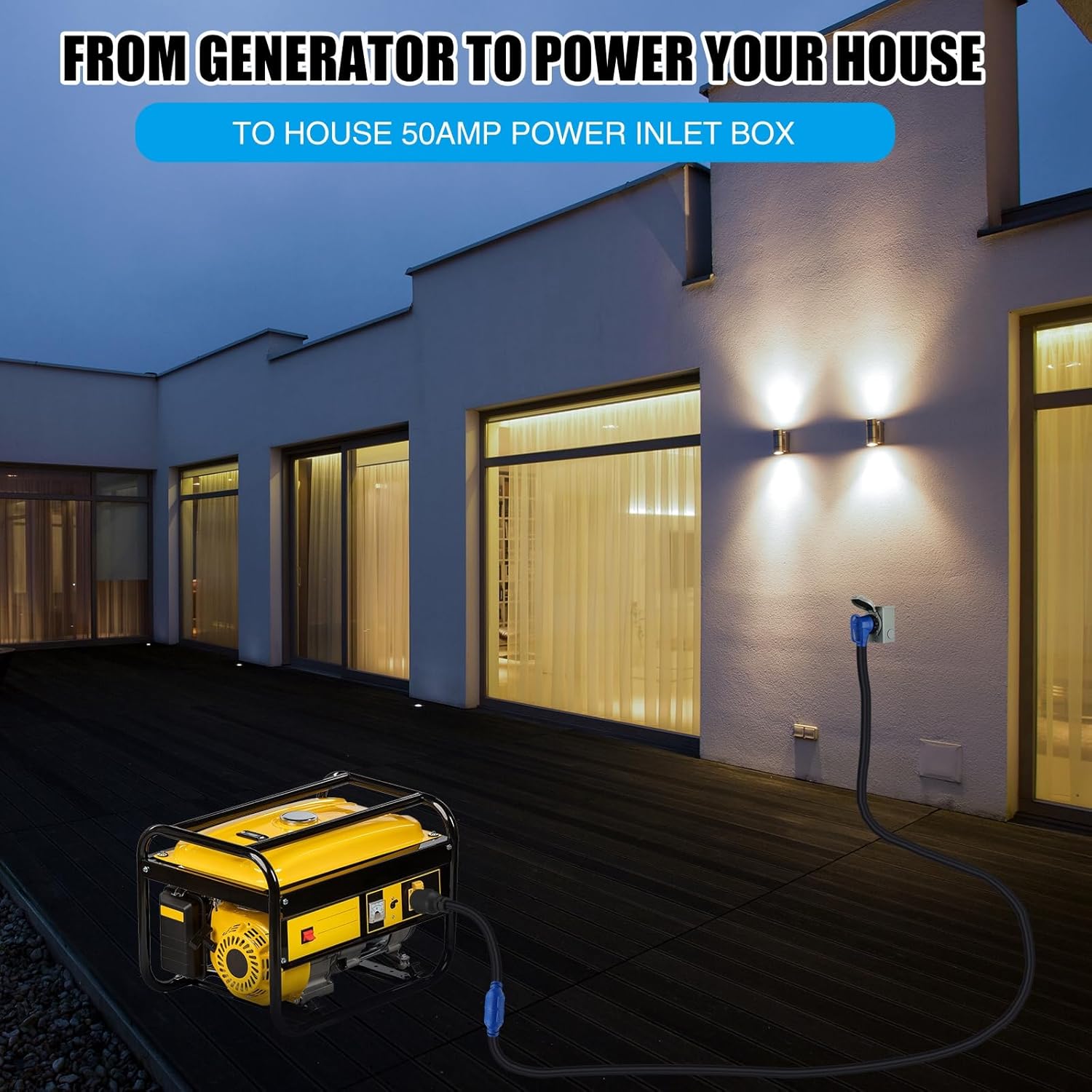 Kanayu 25FT NEMA L14-30P to SS2-50R RV Marine Power Generator Adapter Cord, 30A 4 Prong Locking Generator L14-30P Male to 50A Marine Shore Power 90 Degree Right Angle SS2-50R Female, ETL Listed