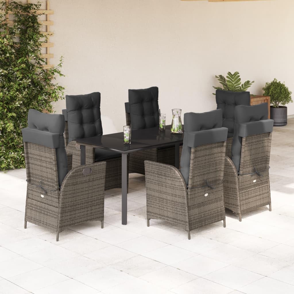 7 Piece Patio Dining Set with Cushions Gray Poly Rattan,Adjustable Rattan Patio Furniture Set with Comfortable Cushions for Outdoor Dining Patio Furniture Sets, Outdoor Furniture Sets