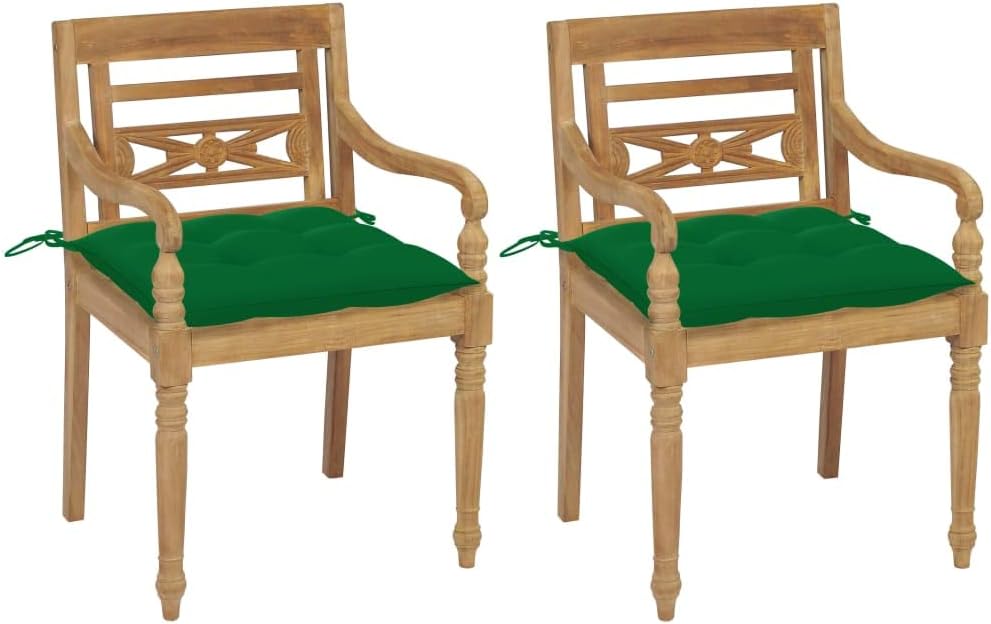 Patio Chair Batavia Chairs 2 pcs with Green Cushions Solid Teak Wood