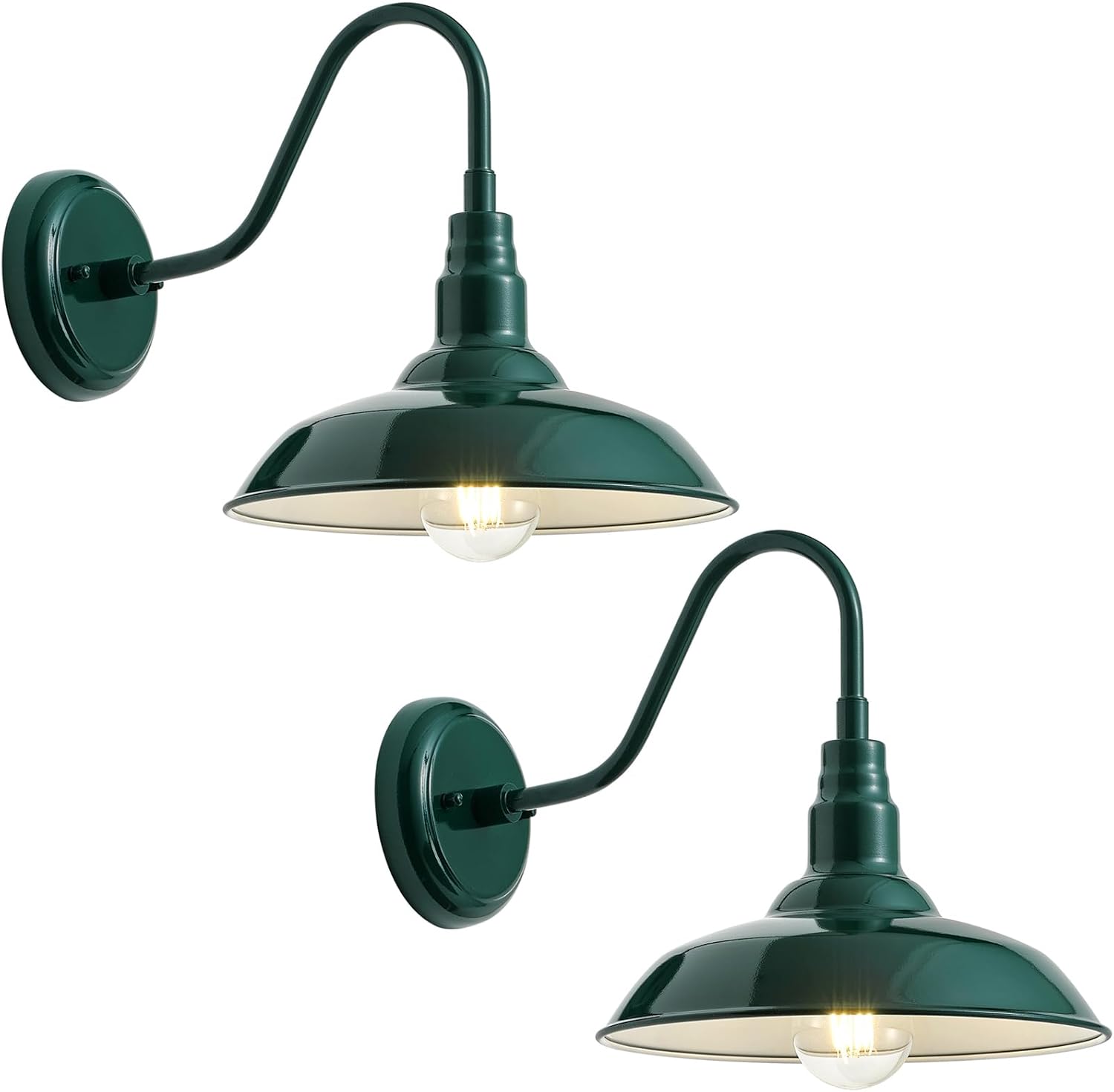 10in Outdoor Gooseneck Barn Light Wall Mount, Green Exterior Farmhouse Porch Lights with White Interior Small Dome Outdoor Patio Gooseneck Wall Sconce Garage Lighting for House, Cabin