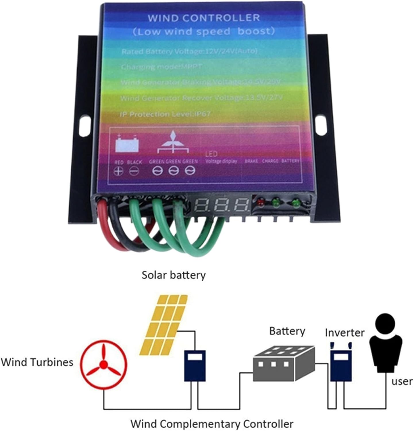 with LED Voltage Display 14000W MPPT Wind Turbine Charge Controller Booster IP67 12V 24V 48V 220V Voltage Regulator, for 0-14000W Generator