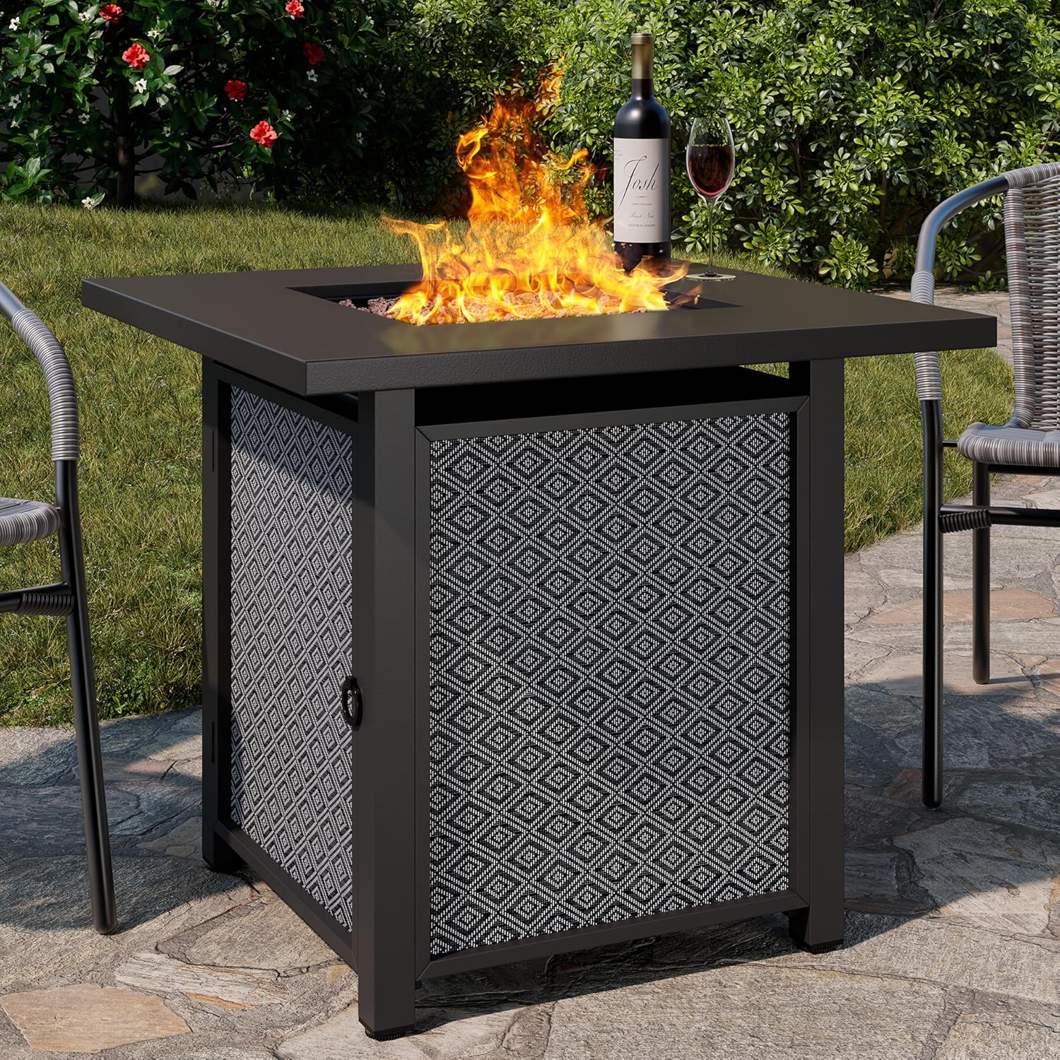 JAMFLY Propane Fire Pit Table Outdoor 28 Inch, Patio Gas Fire Pits 50,000 BTU with Lava Rocks, Waterproof Cover and Lid for Outside, Dark Gray