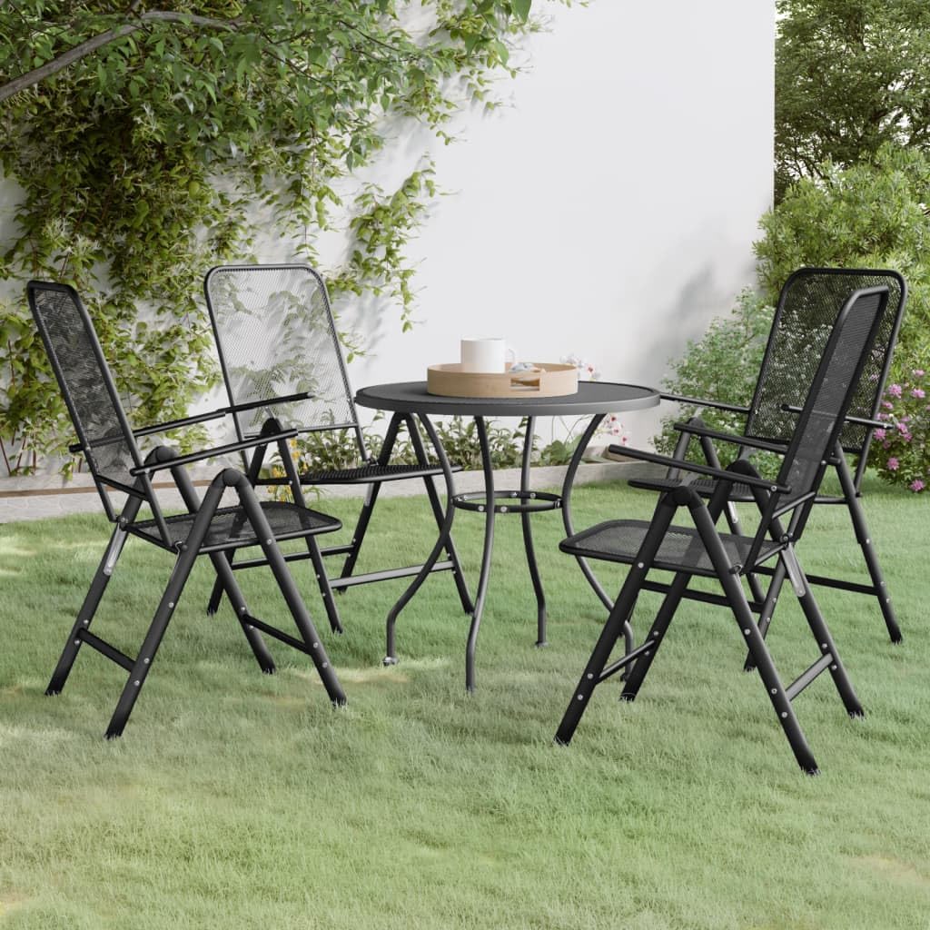 5 Piece Patio Dining Set Expanded Metal Mesh Anthracite,Premium Outdoor Dining Set with Adjustable Backrest and Folding Patio Chairs for Garden Furniture Sets for Patio, Lawn & Garden