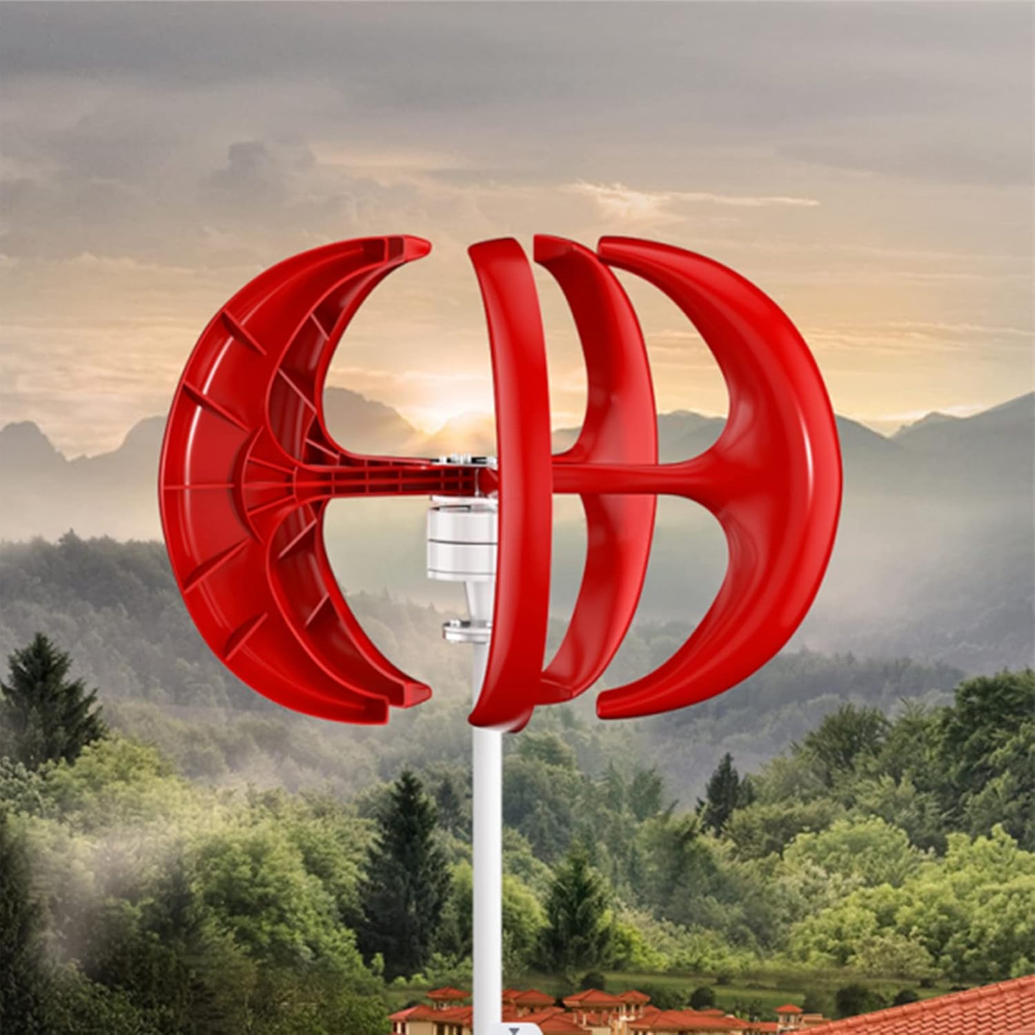 High Efficiency 5000W Vertical Axis Wind Turbine Generator, 12V 24V 48V 5 Blades Home Use Low RPM Vertical Wind Power Turbine Generator Windmill with Controller