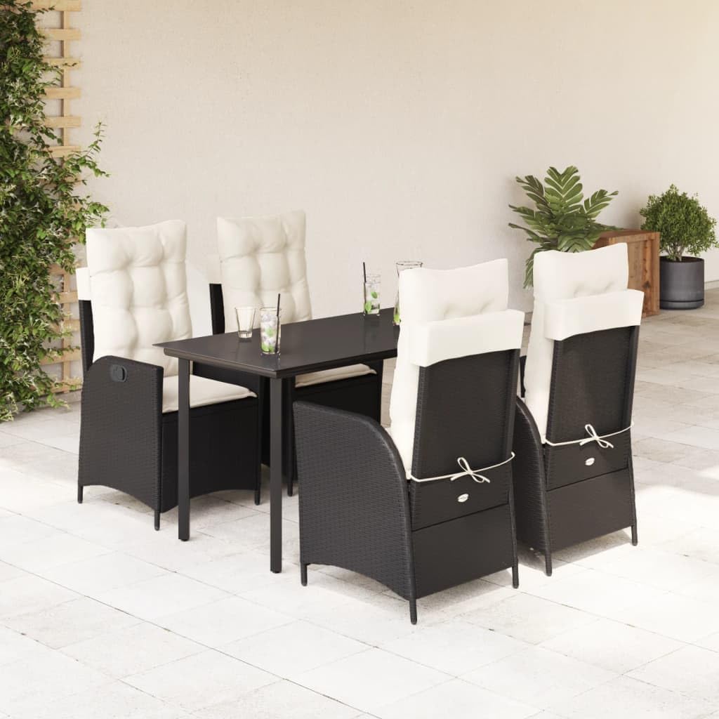 Furniture Sets 5 Piece Patio Dining Set with Cushions Black Poly Rattan,Outdoor Garden Dining Set with Adjustable Backrest and Removable Cushions for Patio, Backyard, and Garden Garden Conversation Se
