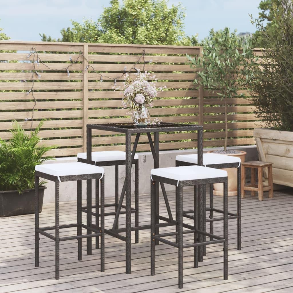 5 Piece Patio Bar Set with Cushions Black Poly Rattan,Stylish and Functional Outdoor Bar Set: for Gardens, Patios, and Outdoor Spaces Patio Furniture Sets, Outdoor Furniture Sets