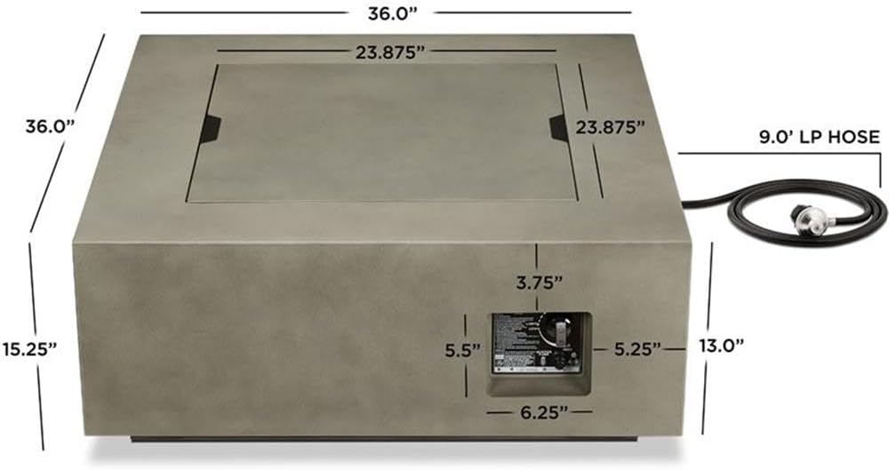 Home Square 2-Piece Set with Square Propane Fire Table Fire Glass