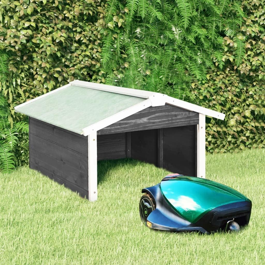 Robotic Lawn Mower Garage Outdoor Portable Storage Shed Shelter Solid Firwood, Gray and White 28.3