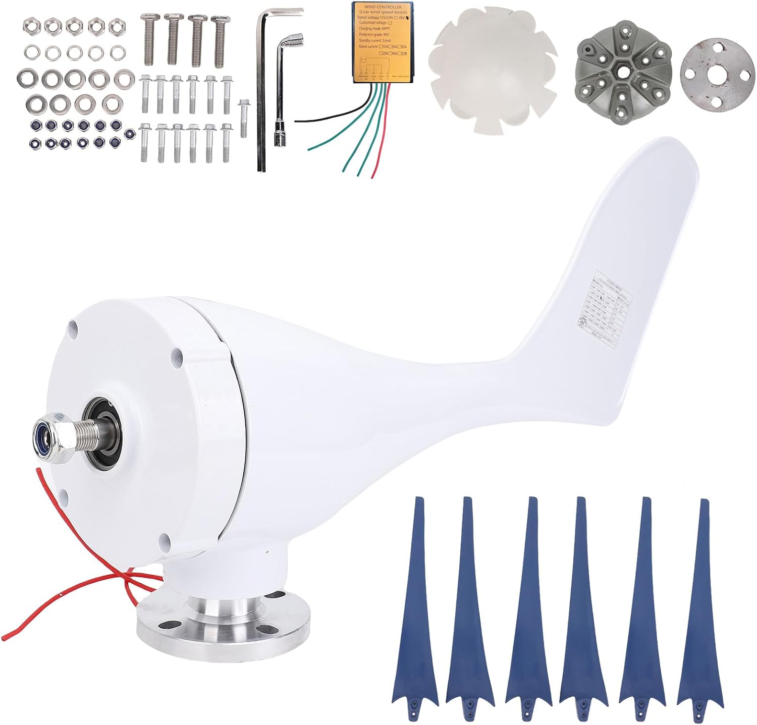 Jeanoko AC Wind Generator 800W Small Windmill Turbines for Patio Mobile Home Charging 6 Vane/Wing Generator (Blue #19)