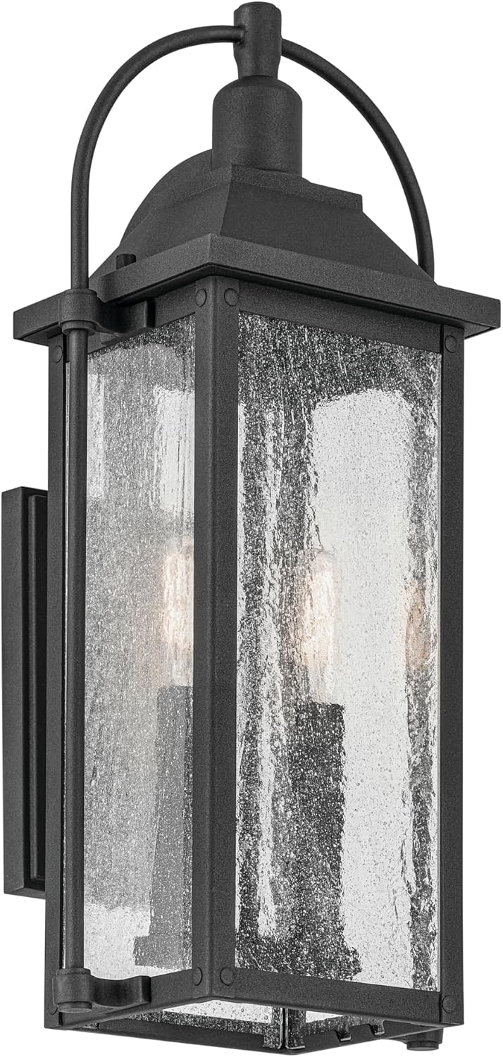 Kichler Harbor Row 2-Light Outdoor Wall Light with Clear Seeded Glass in Textured Black for Exterior Doors, Garage, Porch, Patio Walls (18.5