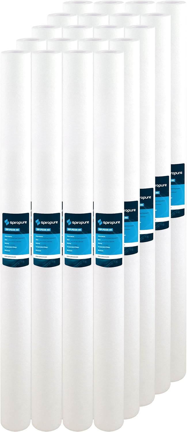 SpiroPure SP-PD25-40 40x2.5 25 Micron Thermal Bonded Grooved Polypropylene Sediment Water Filter Cartridge PD-25-40 155772-43 (Case of 20)