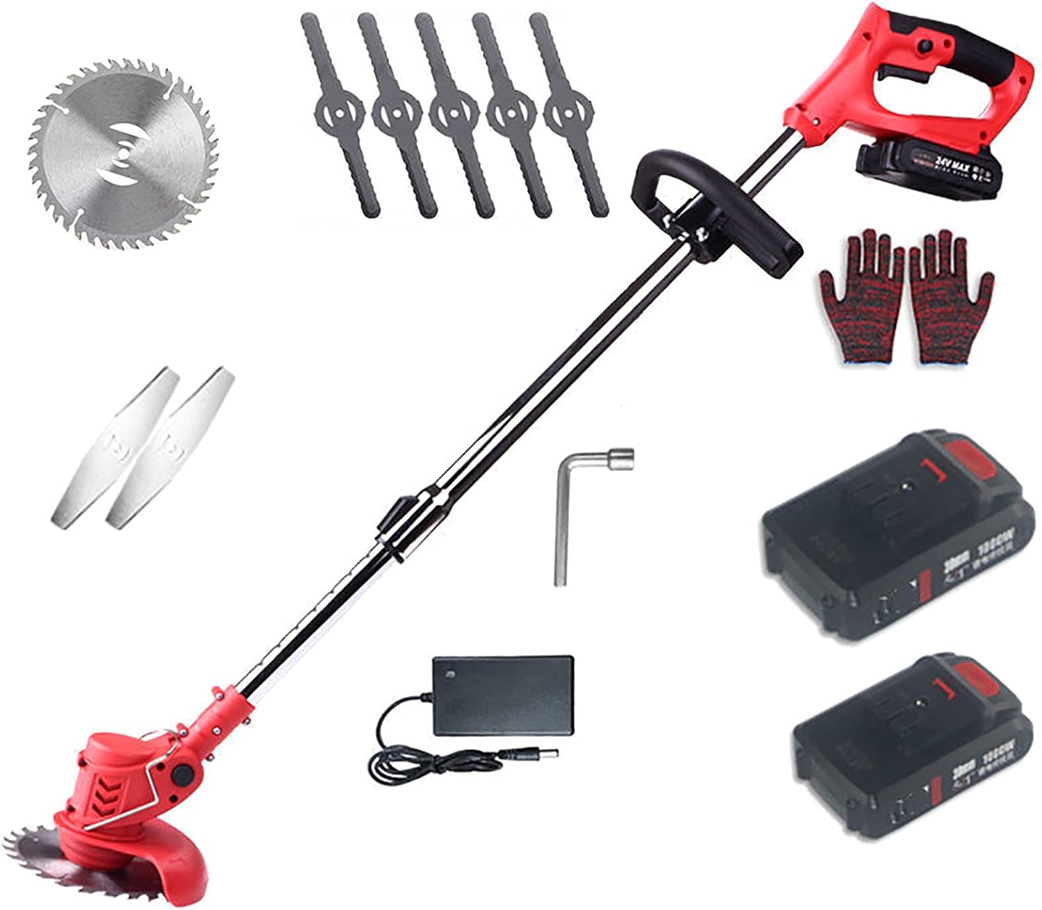 36V 13000mAh Wireless Lawn Trimmer with Battery Charger - Telescopic Handle, Dual Battery Lawn Mower for Lawn Care