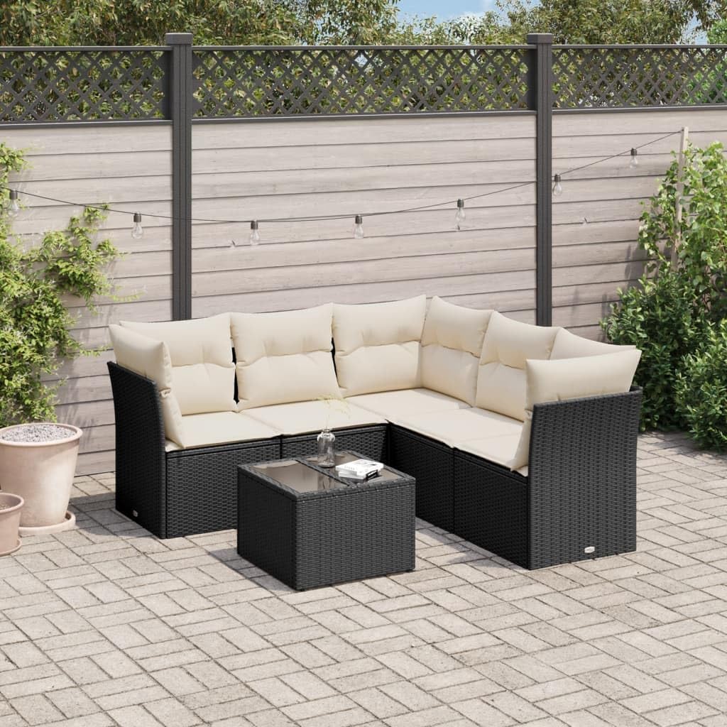 6-Piece Modular Garden Sofa Set Black PE Rattan Large Outdoor Furniture with Removable Cushions and Storage for Terrace Backyard Patio