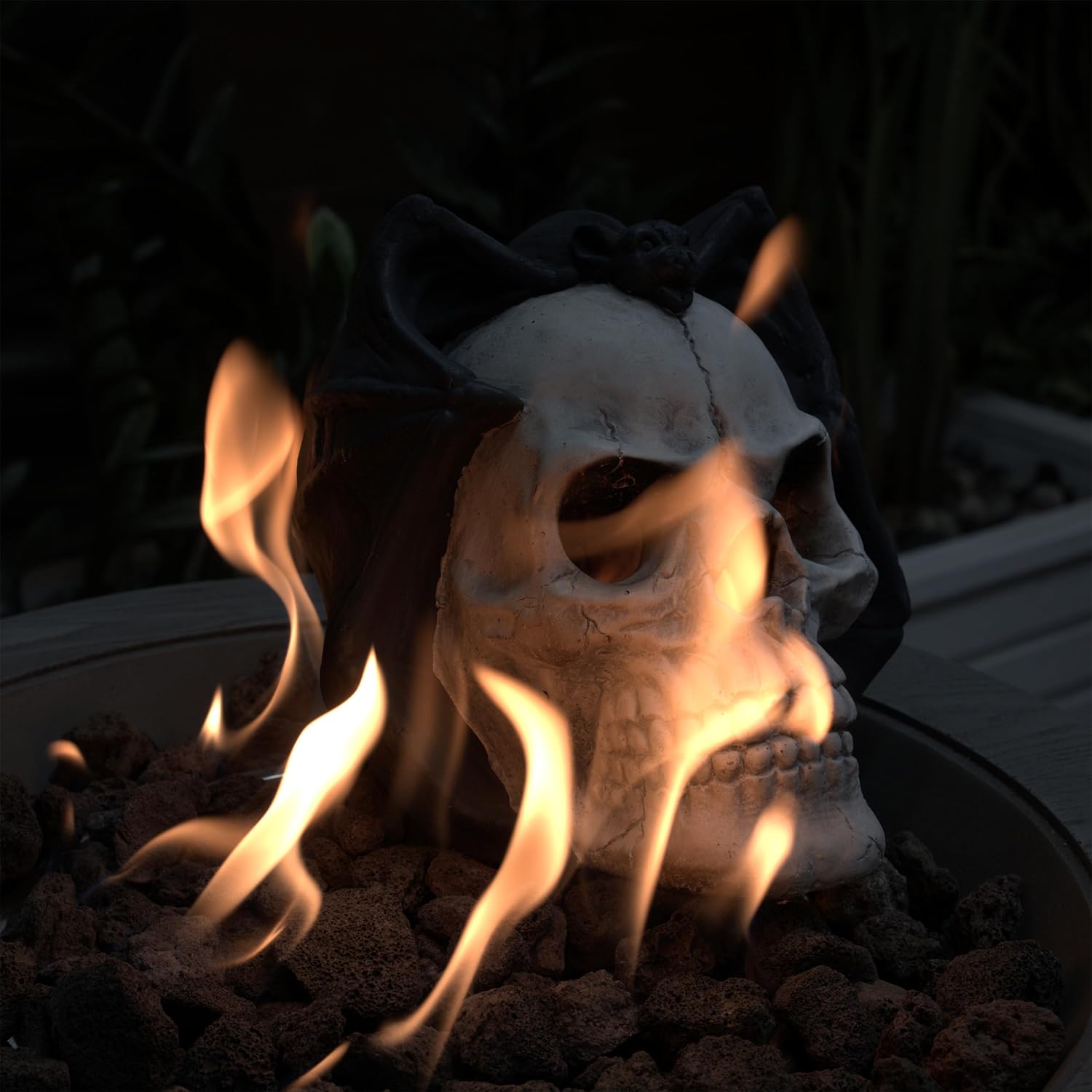 Fire Pit Demon Skull Gas Log for Ventless & Vent Free, Propane, Gel, Ethanol, Electric, Outdoor Fireplace and Fire Pit, Halloween Decor,1 Pack-Bat