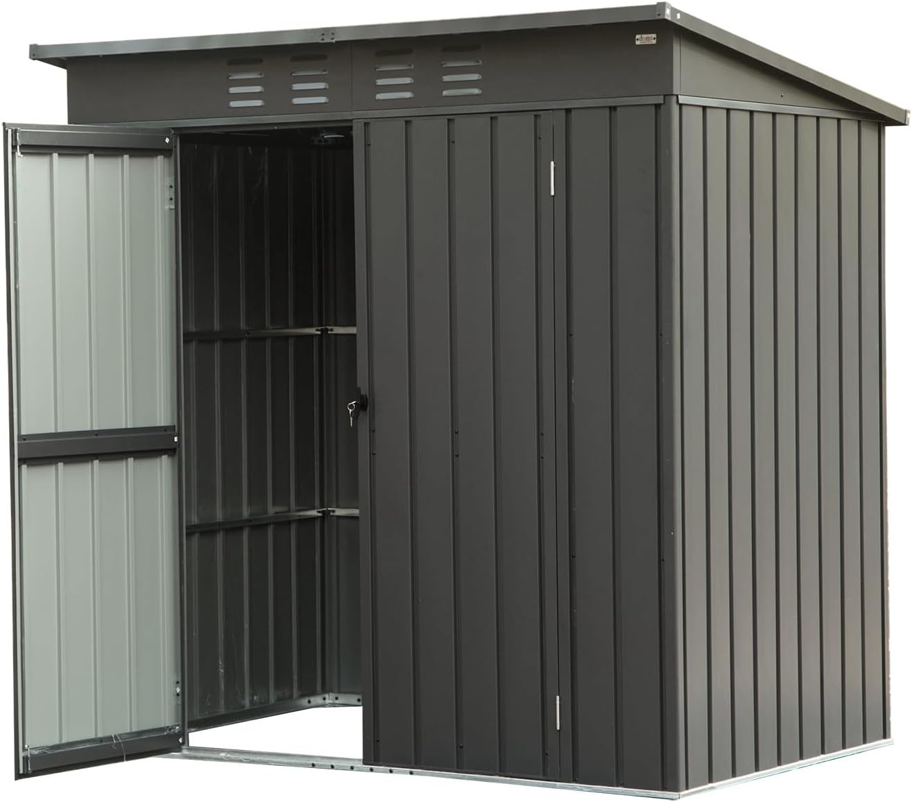 Small Metal Storage Shed 5x3ft Outdoor, Dark Gray Garden Shed with Sloping Roof & Lockable Double Doors - Galvanized Steel Utility Tool Shed for Backyard, Patio, Lawn