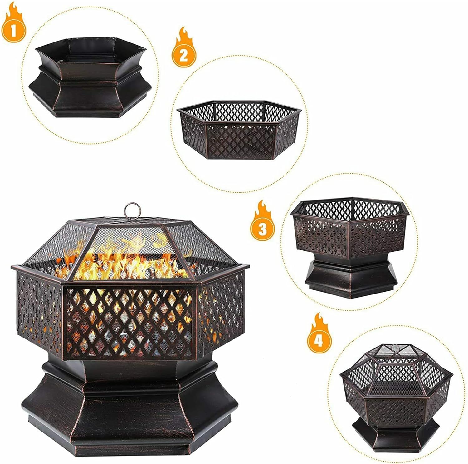 Outdoor Fire Mesh Cover Steel Fire Pit BBQ Fire Pit Outdoor Smoking BBQ Mesh Camping Wood Burning Stove Outdoor BBQ Stove