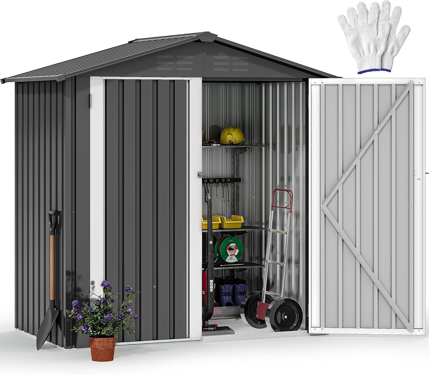 DWVO 6x4ft Metal Outdoor Storage Shed, Large Heavy Duty Tool Sheds with Lockable Doors & Air Vent for Backyard Patio Lawn to Store Bikes, Tools, Lawnmowers,Dark Gray