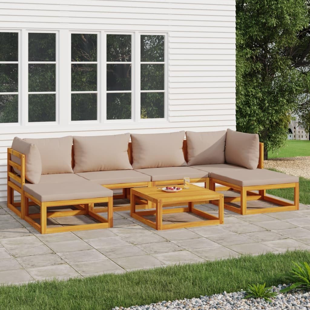 7 Piece Patio Lounge Set with Taupe Cushions Solid Wood,Elegant Acacia Wood Patio Lounge Set for Outdoor Comfort and Style Patio Furniture Sets, Outdoor Furniture Sets