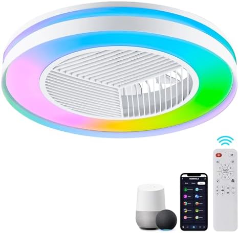 Smart Low Profle Ceiling Fans with RGB Lights Remote/APP/Voice Control, 20
