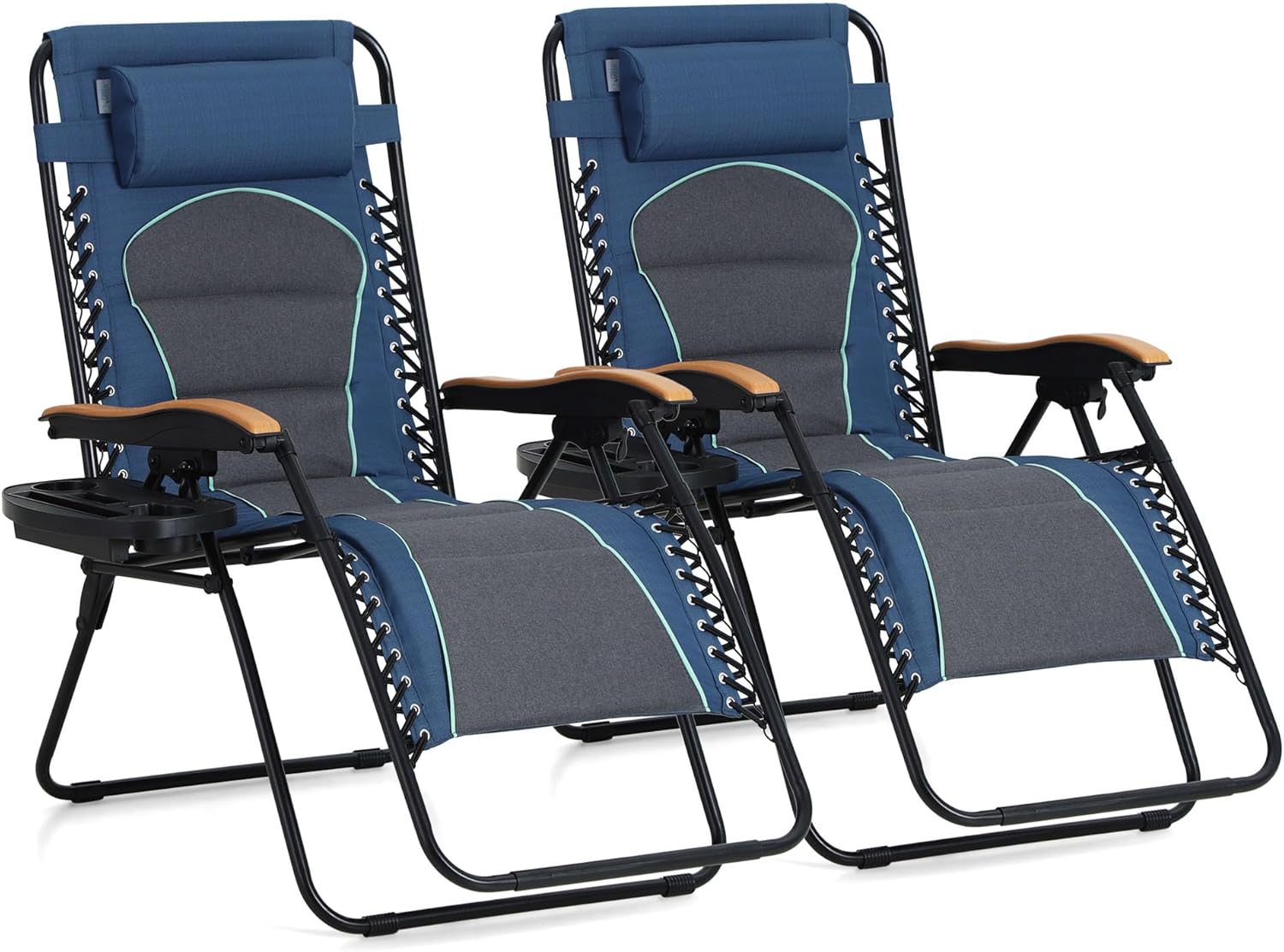 MFSTUDIO Zero Gravity Chairs Set of 2, XL Oversized Outdoor Anti Gravity Chair, Patio Lounge Folding Adjustable Chair with Cup Holder & Padded Headrest, Support 400lbs,Blue