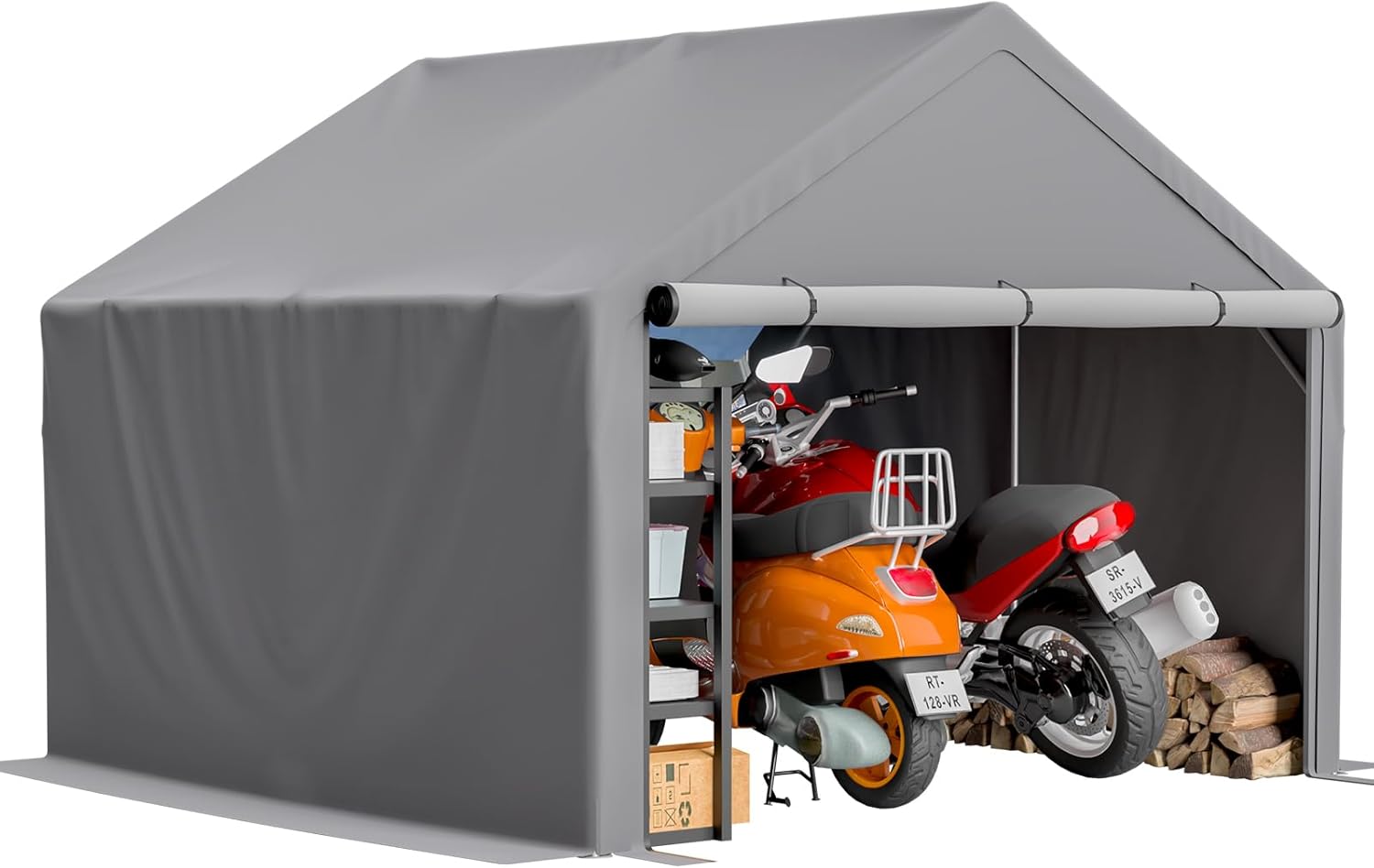 8x8 FT Outdoor Storage Shed Waterproof Metal Garden Tool Bike Sheds Kit Lean to Backyard Storage Building Cabinet House,10 * 10FT Grey