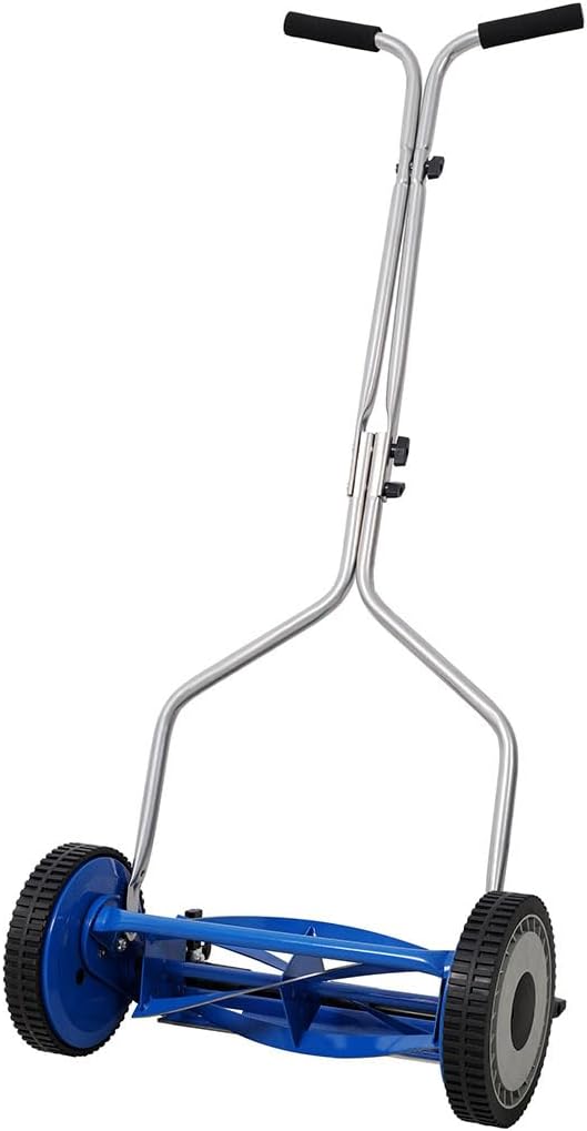 14-Inch Push Reel Lawn Mower, 5-Blade Manual Reel Mower with Adjustable Cutting Height, Lightweight Hand Push Grass Cutter for Small Lawns