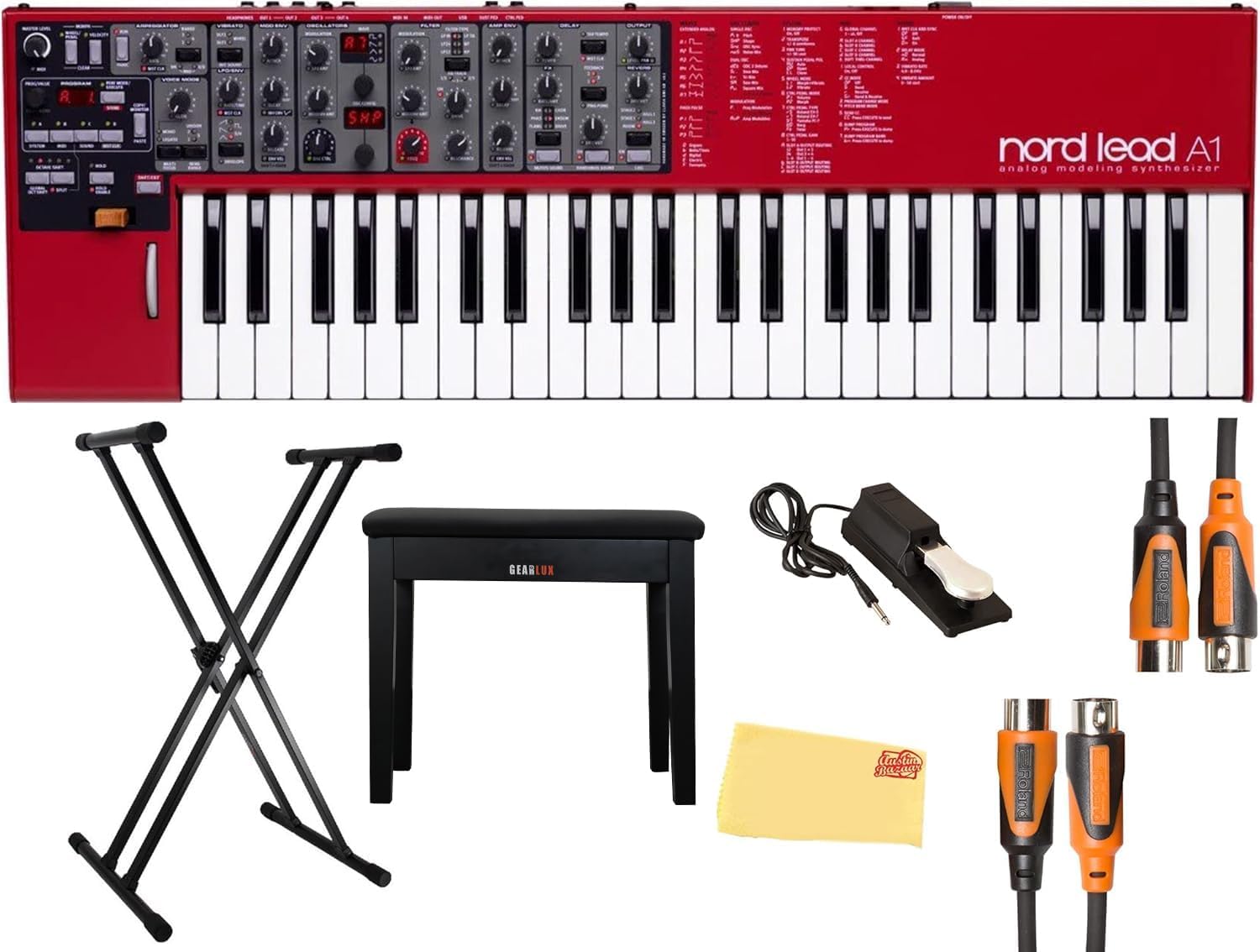 Nord Lead A1 Analog Modeling Synthesizer with Keyboard Stand, Bench, 2 MIDI Cables, Sustain Pedal, and Austin Bazaar Polishing Cloth