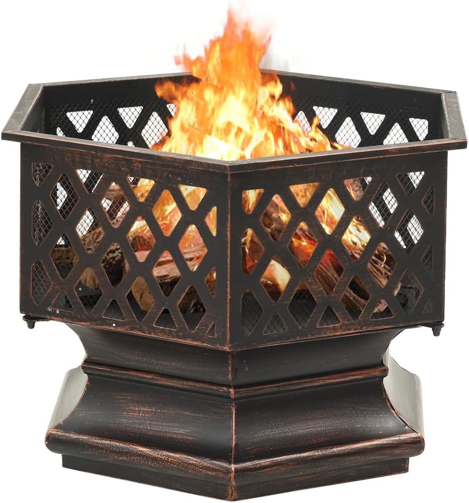 Outdoor Fire Pit Bowl Outdoor Wood Burning Grill, Rustic Fire Pit with Poker 24.4