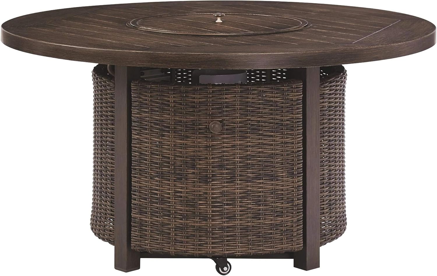 Benjara BM210647 48 Inches Round Fire Pit Table with Handwoven Resin Wicker, Brown