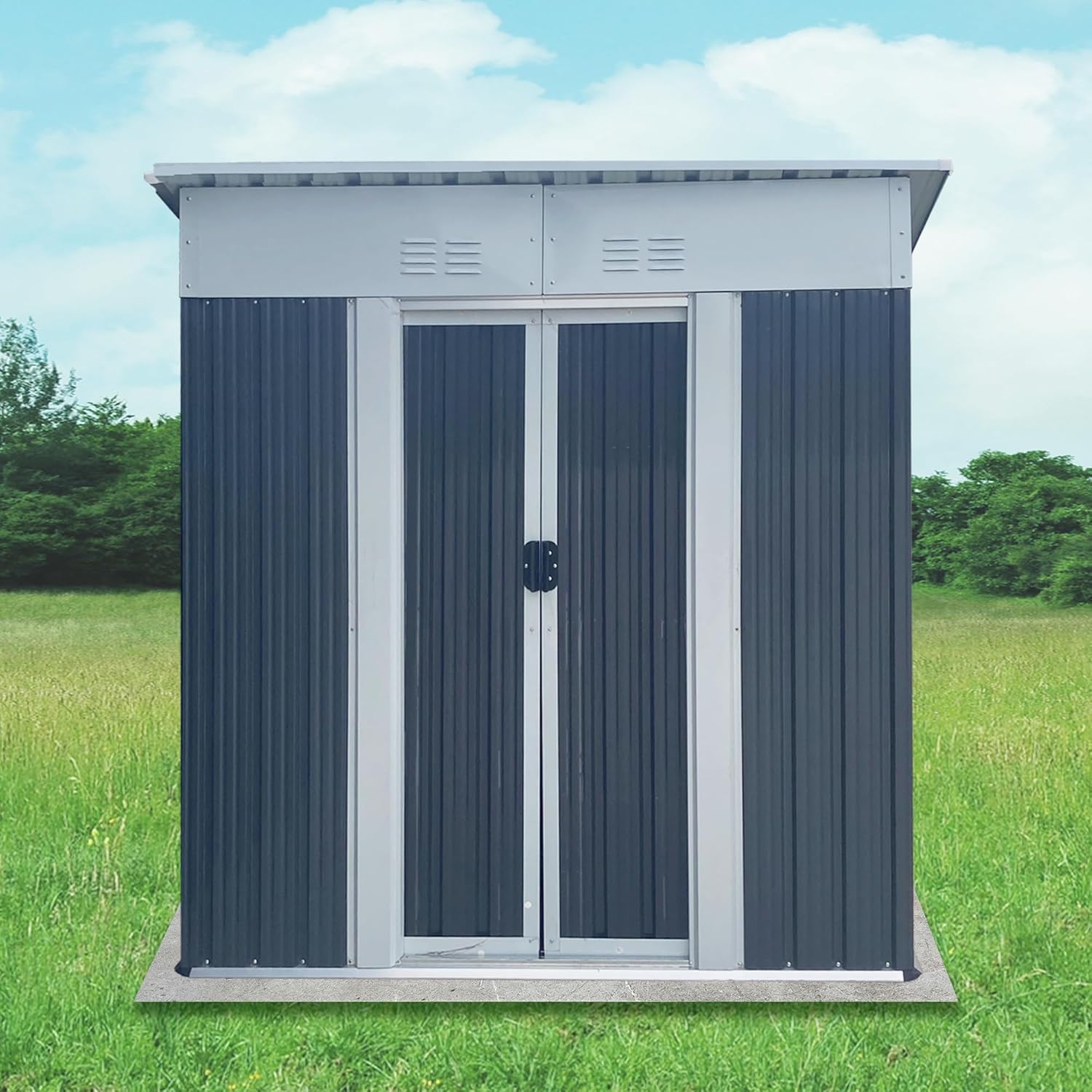 5 x 3 FT Outdoor Storage Shed, Metal Garden Shed with Aluminum Alloy Frame, Tool Shed Outdoor Storage with Lockable Sliding Doors & Vents, Small Storage House Waterproof for Backyard, Lawn, Gray
